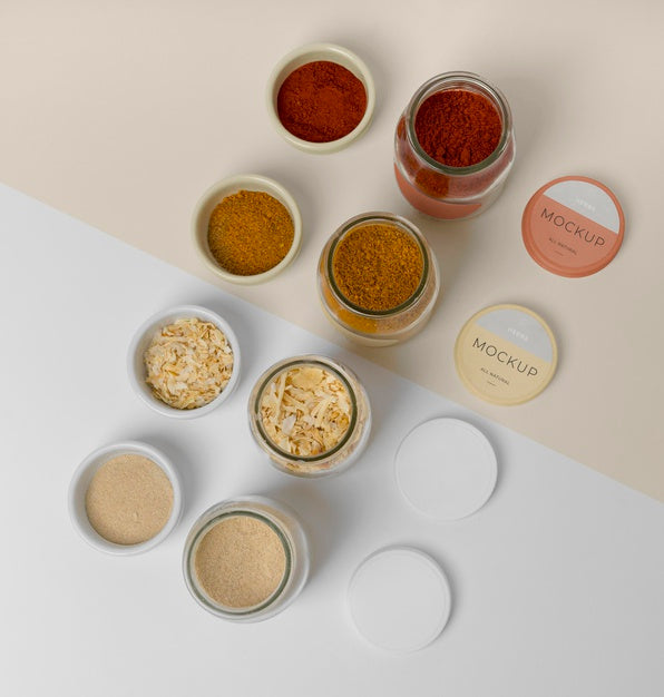 Natural Spices With Label Mock-Up Composition Psd