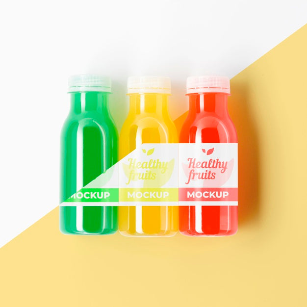Naturally Grown Fruit In Bottles Mock-Up Psd