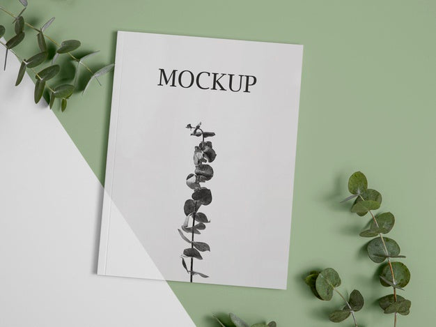 Nature Magazine Cover Mock-Up With Leaves Arrangement Psd