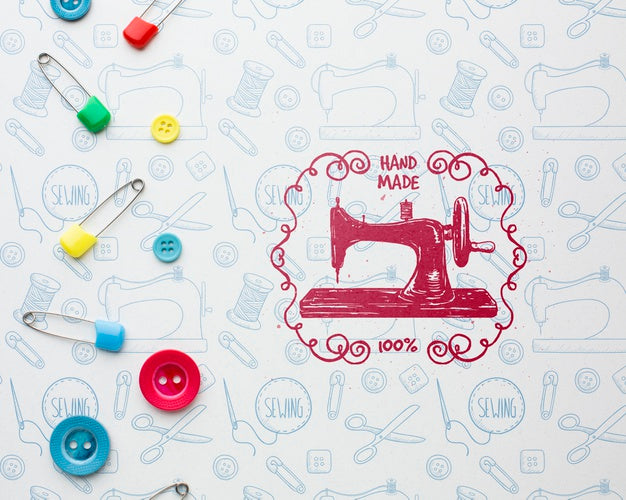 Needlework Mock-Up With Sewing Machine Psd