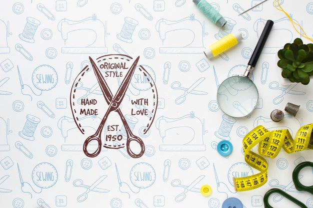 Needlework Mock-Up With Sewing Tools Psd