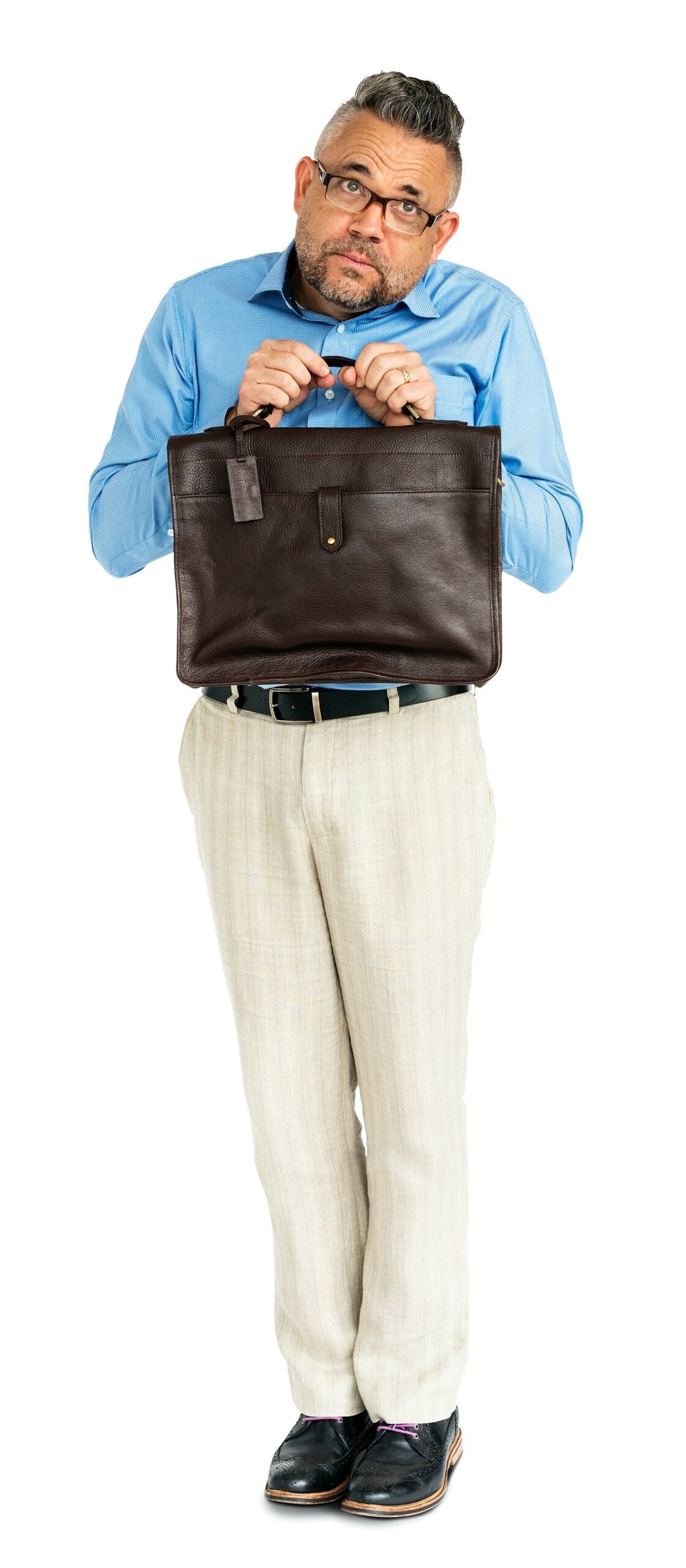 Nerdy Older Man Holding On To A Briefcase