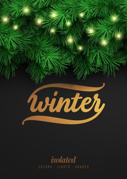 New Year And Winter Background Mockup With Christmas Tree Branches For Promotion Poster Or Banner Psd