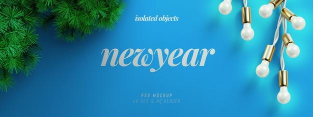 New Year Background Mockup With Decorative Christmas Tree Branches For Promotion Poster Or Banner Psd