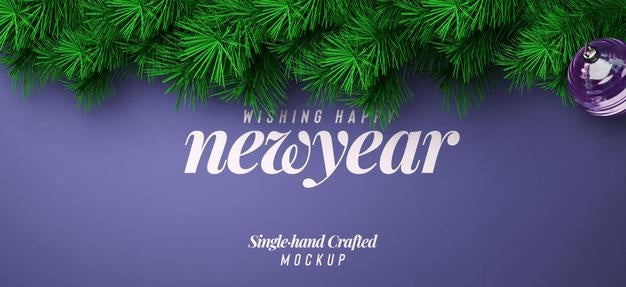 New Year Background Mockup With Decorative Christmas Tree Branches For Promotion Poster Or Banner Psd
