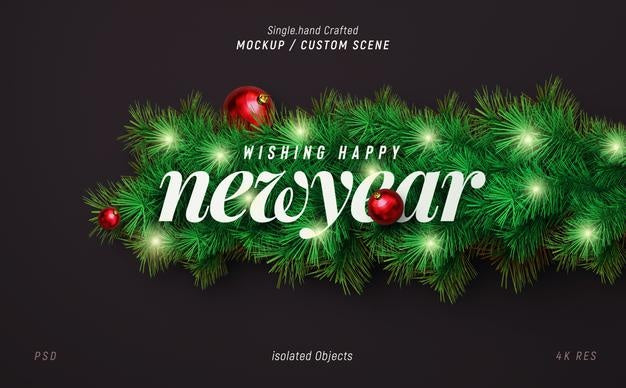 New Year Background Mockup With Decorative Christmas Tree Branches For Promotion Poster Or Banner Psd