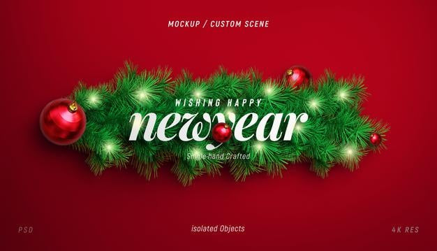 New Year Background Mockup With Decorative Christmas Tree Branches For Promotion Poster Or Banner Psd