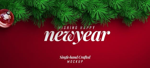 New Year Background Mockup With Decorative Christmas Tree Branches For Promotion Poster Or Banner Psd