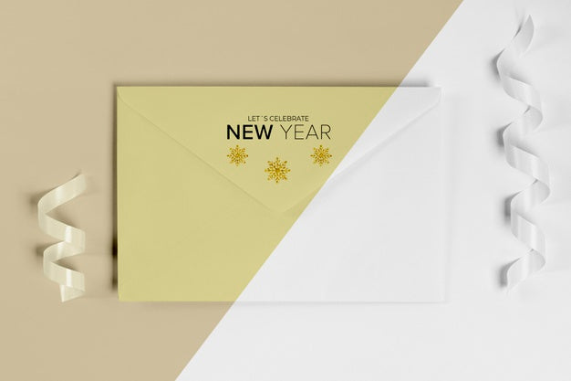 New Year Envelope Invitation Mock-Up With Ribbon Psd