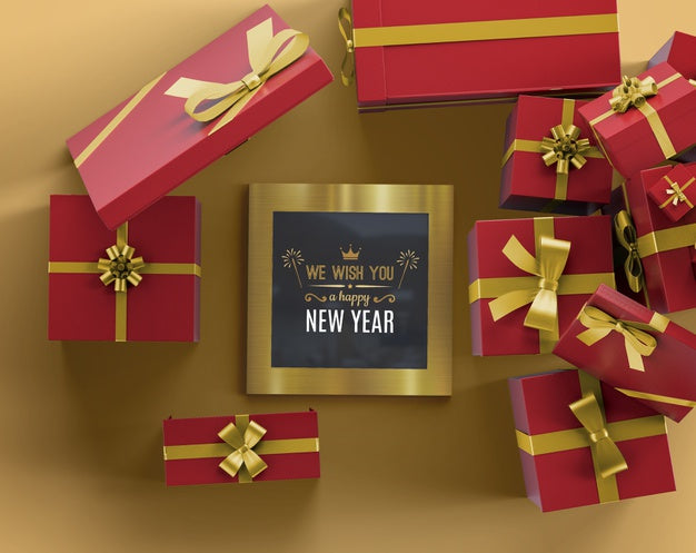 New Year Frame Mock-Up With Presents Psd