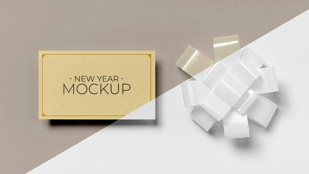 New Year Invitation Card And Ribbon Bow Psd