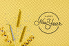New Year Lettering Mock-Up On Yellow Background Psd