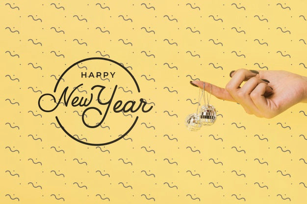 New Year Lettering With Festive Disco Ball Psd