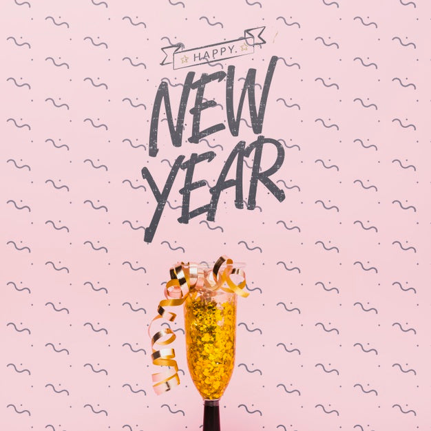 New Year Lettering With Golden Confetti Psd