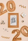 New Year Minimalist Lettering On Golden Frame Psd
