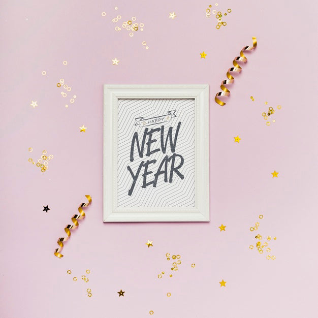 New Year Minimalist Lettering On White Frame Psd