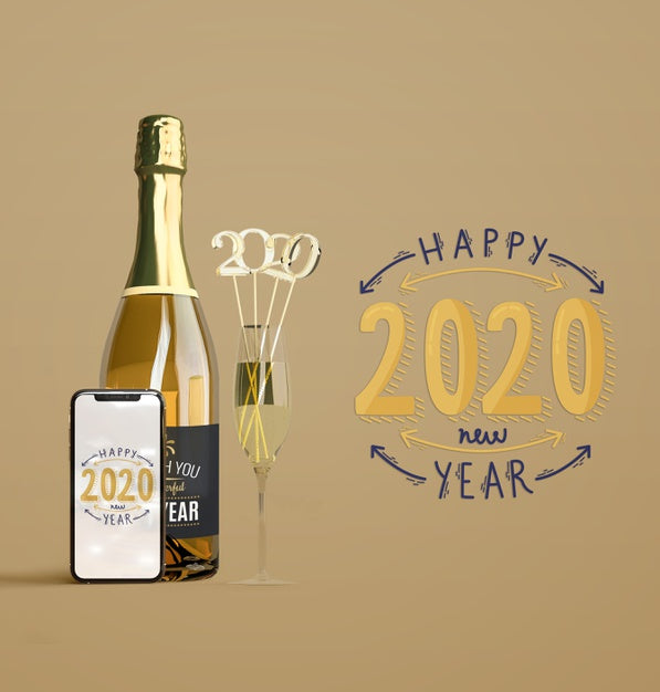 New Year Mock-Up With Champagne Psd