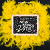 New Year Mockup On Yellow Feathers With Slate Psd