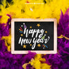 New Year Mockup With Slate And Purple And Yellow Feather Psd
