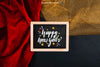 New Year Mockup With Slate And Textile Psd