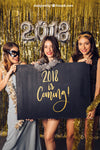 New Year Mockup With Three Girls Behind Board Psd