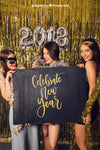 New Year Mockup With Three Girls Showing Board Psd
