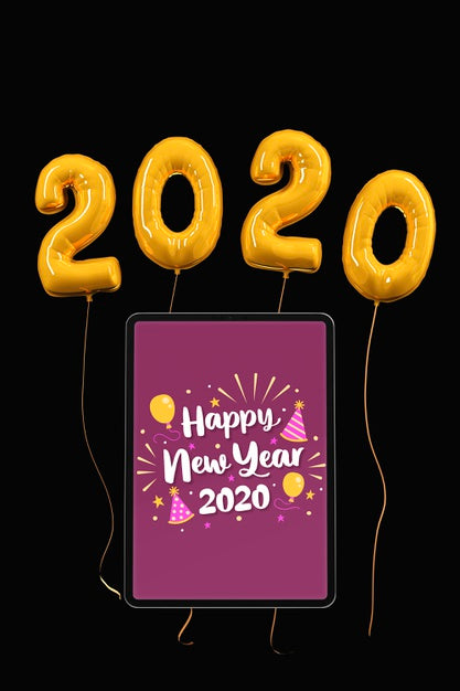 New Year Number On Balloons Mock-Up Psd