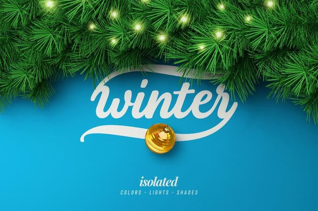 New Year Or Winter Background Mockup With Christmas Tree Branches Top View For Poster Or Banner Psd