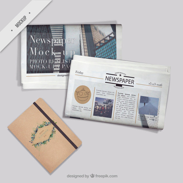 Newspaper Mockups With A Vitntage Notebook Psd