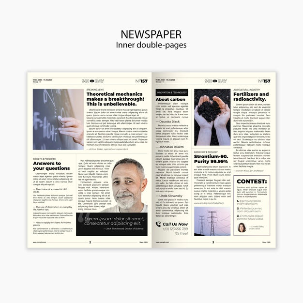 Newspaper Scientific Article Inner Double-Pages Template Psd