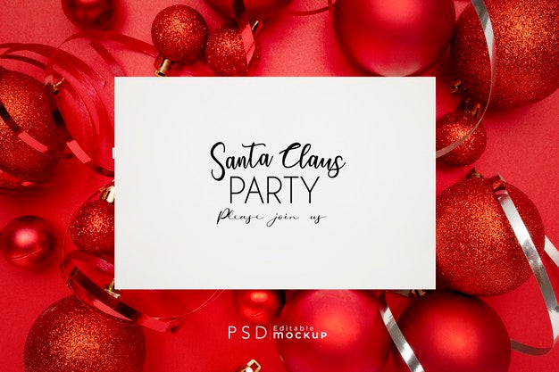 Nice Composition Of Red Christmas Balls On Red Psd