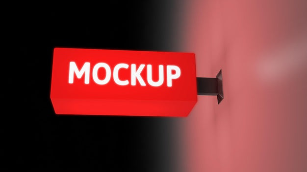 Night Business Red Sign Mock-Up Psd