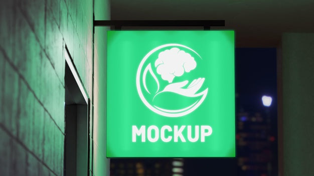 Night Business Sign Mock-Up Psd