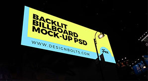 Night-View Backlit Billboard Mockup Psd