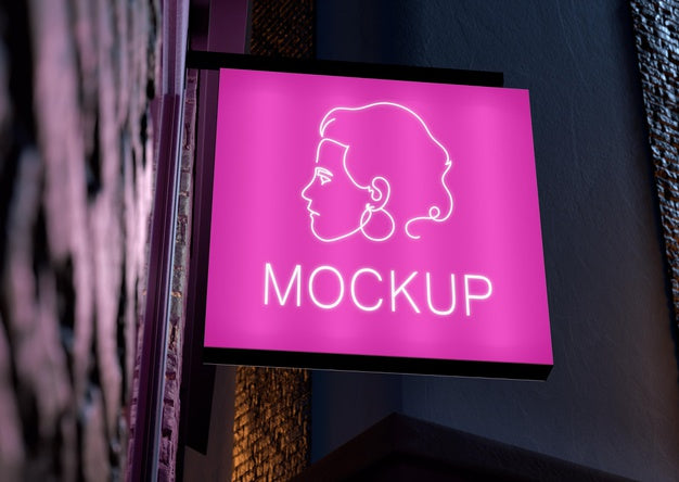 Nighttime Business Sign Mock-Up Psd