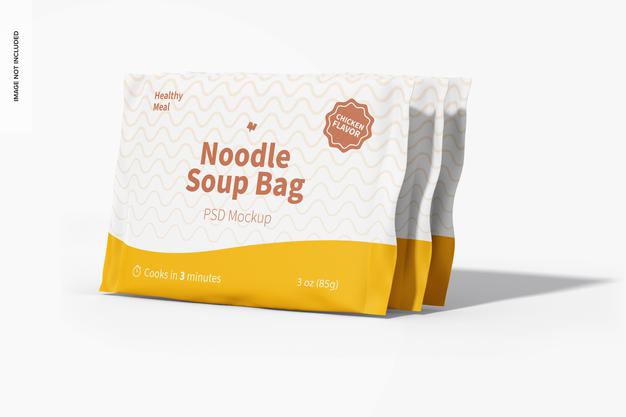 Noodle Soup Bags Mockup, Left View Psd