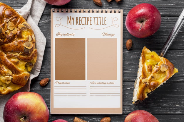 Notebook And Apple Pie On Table Psd