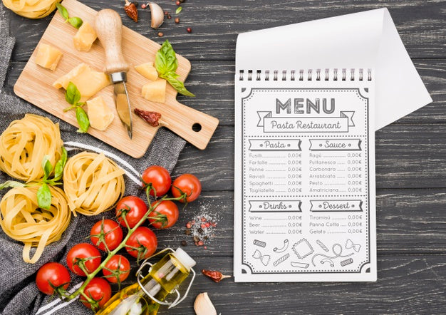 Notebook And Italian Food Assortment Psd