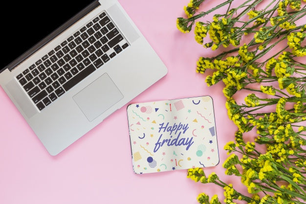 Notebook And Laptop Mockup With Floral Decoration For Wedding Or Quote Psd