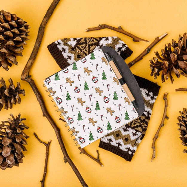 Notebook Cover Mockup With Christmas Concept Psd