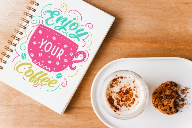 Notebook Cover Mockup With Coffee Concept Psd