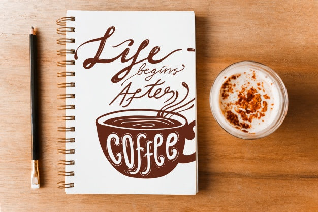 Notebook Cover Mockup With Coffee Concept Psd
