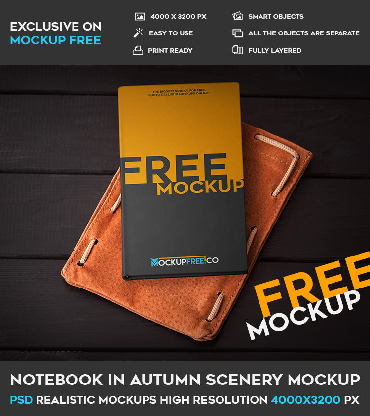 Notebook In Autumn Scenery – Psd Mockup