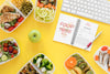Notebook Mock-Up And Healthy Food Psd