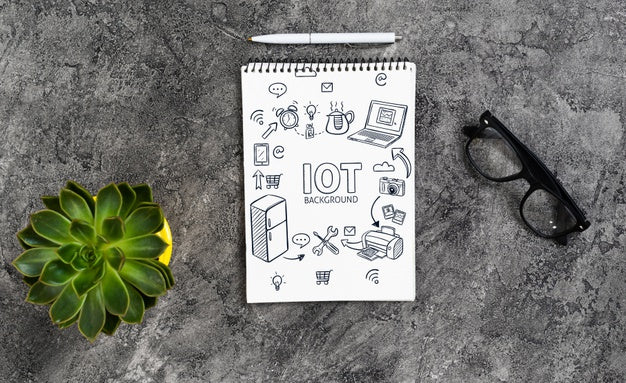 Notebook Mock-Up With Glasses Psd