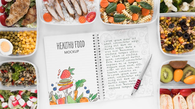 Notebook Mock-Up With Healthy Food Psd