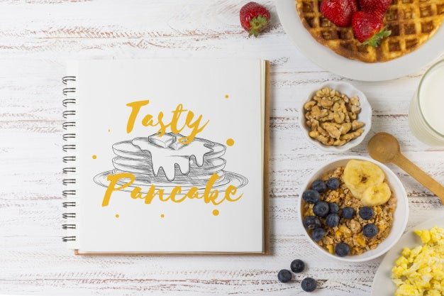 Notebook Mockup With Breakfast Concept Psd