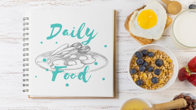 Notebook Mockup With Breakfast Concept Psd