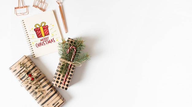 Notebook Mockup With Christmas Composition Psd