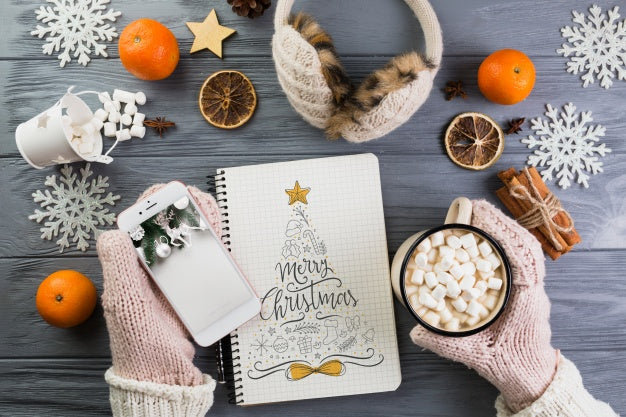 Notebook Mockup With Christmas Decoration Psd